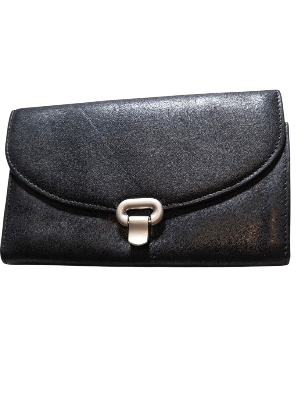 Vintage Wilsons Leather Black Trifold Organizer Wallet Latch Clasp
